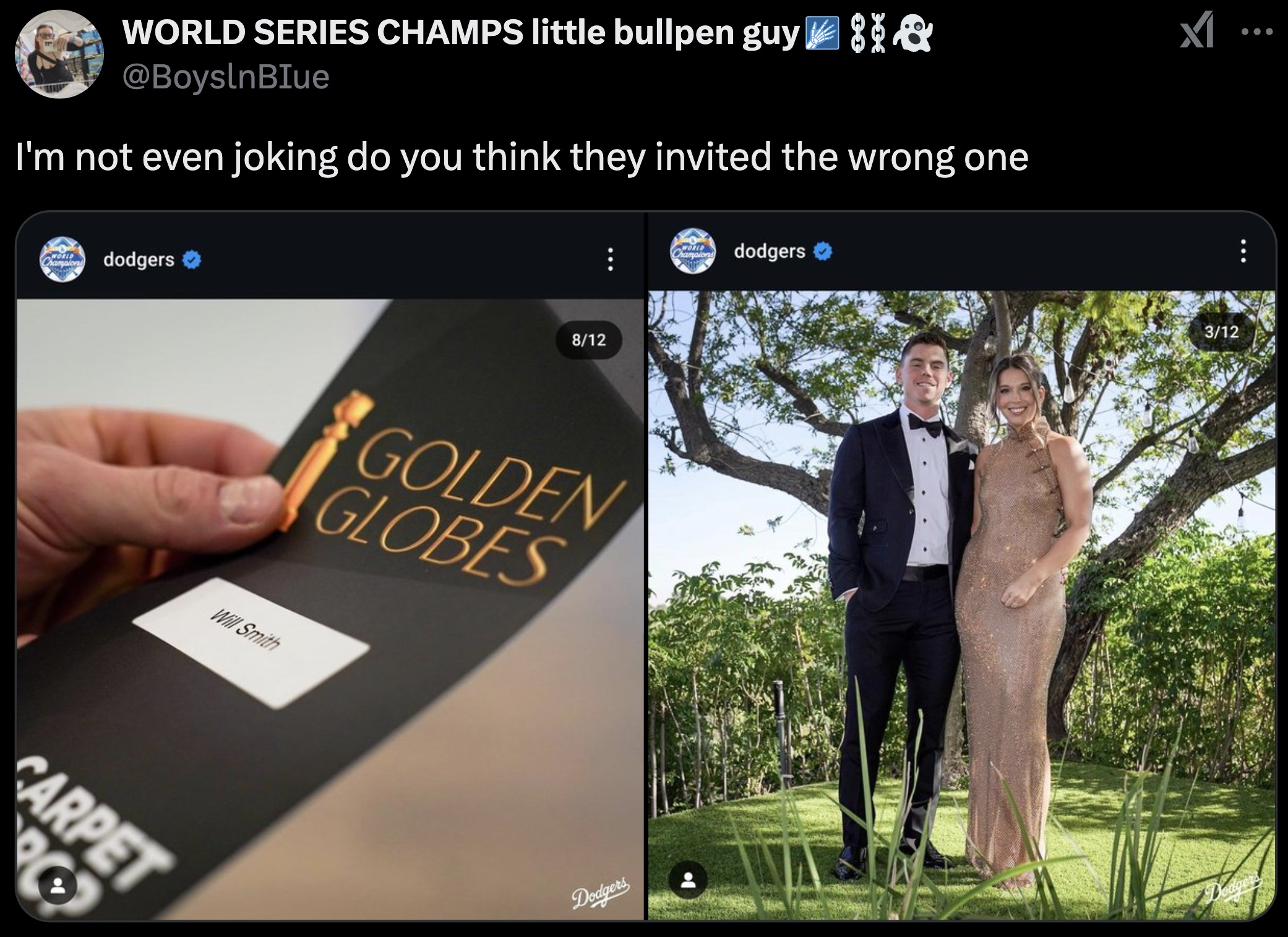 Will Smith - World Series Champs little bullpen guy I'm not even joking do you think they invited the wrong one dodgers dodgers Carpet Will Smith 812 Golden Globes Desigets V Xi 312